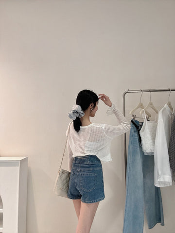 後交叉顯瘦牛仔短褲