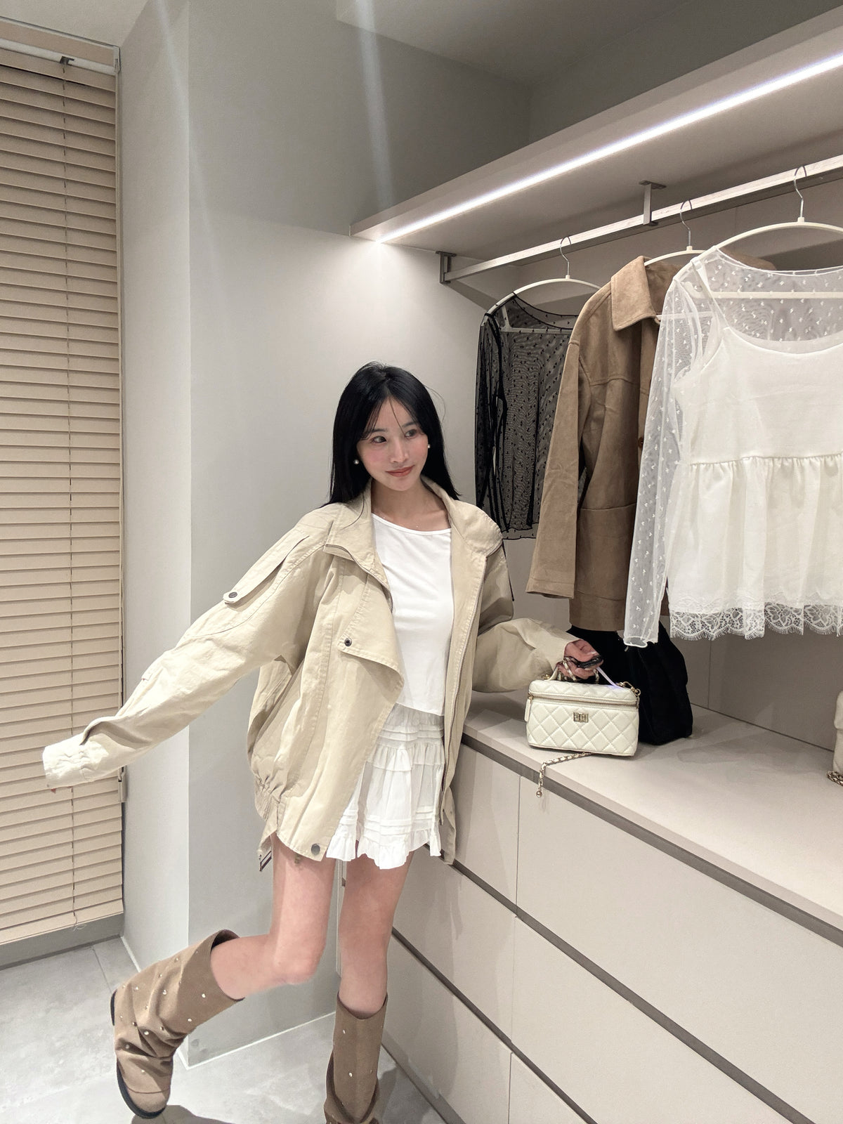 天絲立領澎袖夾克