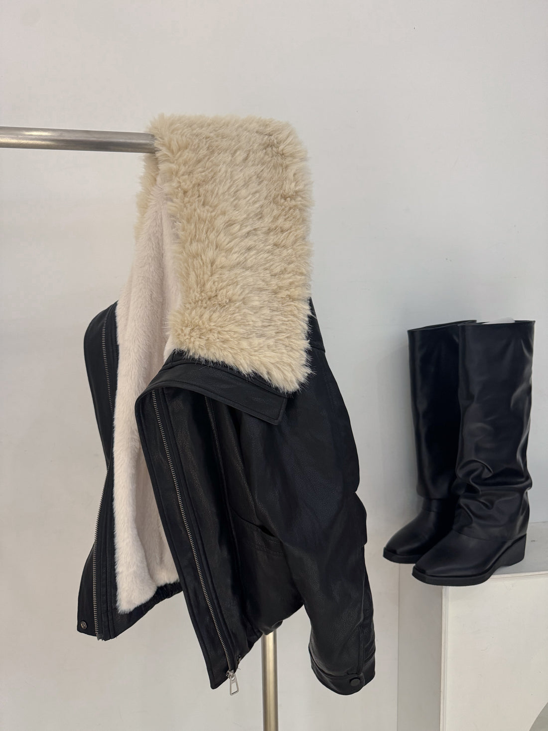 派克毛領柔軟皮革絨毛外套