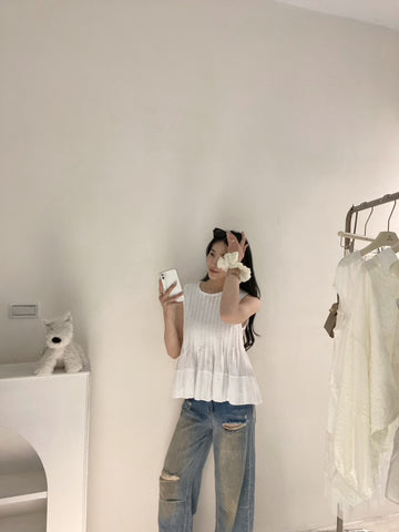 立體下擺棉麻背心