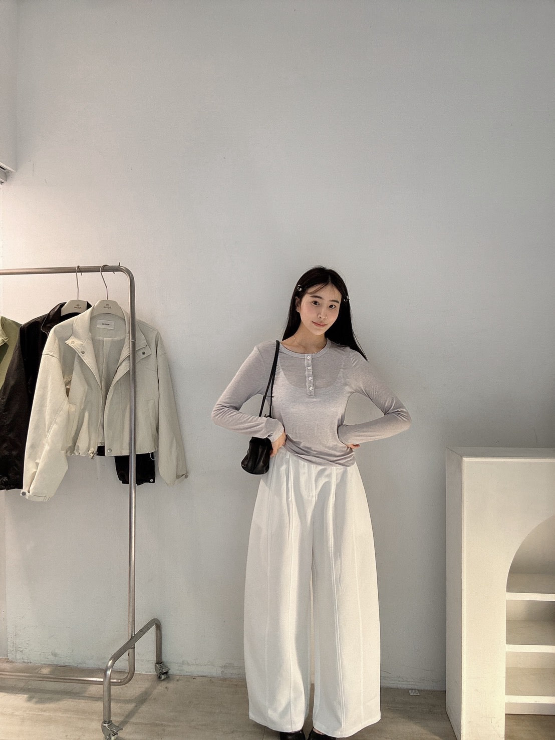 天絲棉排扣圓領上衣