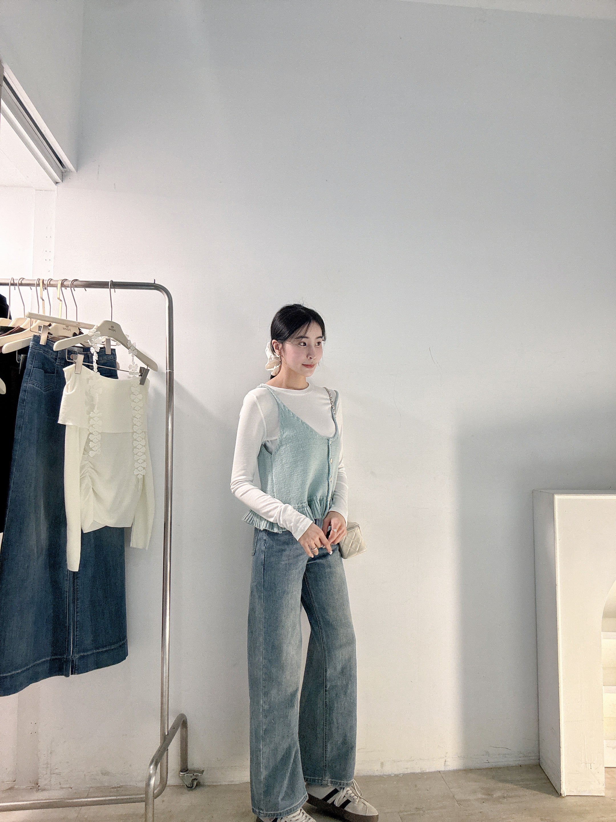 彈力修身直筒褲