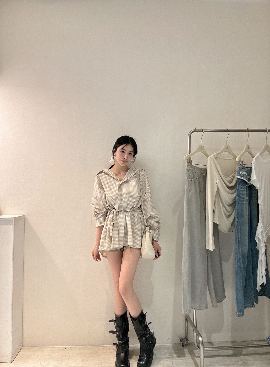 多穿法綁帶格紋襯衫