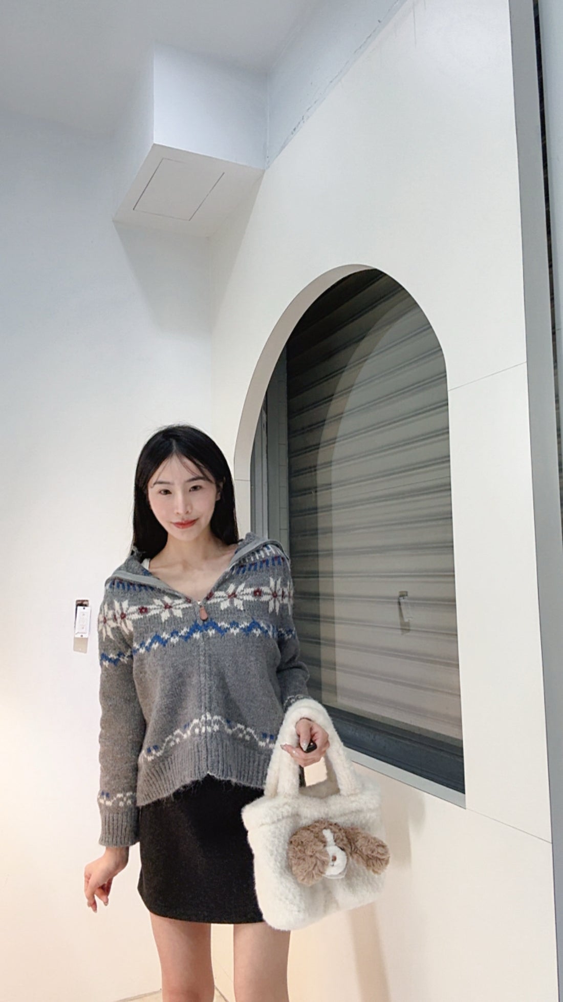 費爾島雪花翻領毛衣外套