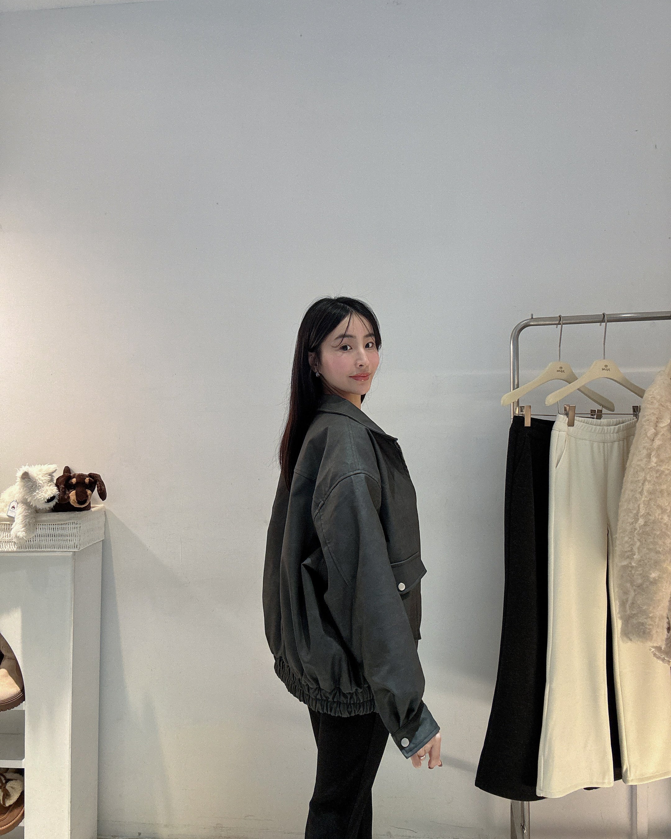 仿舊鋪棉皮革外套