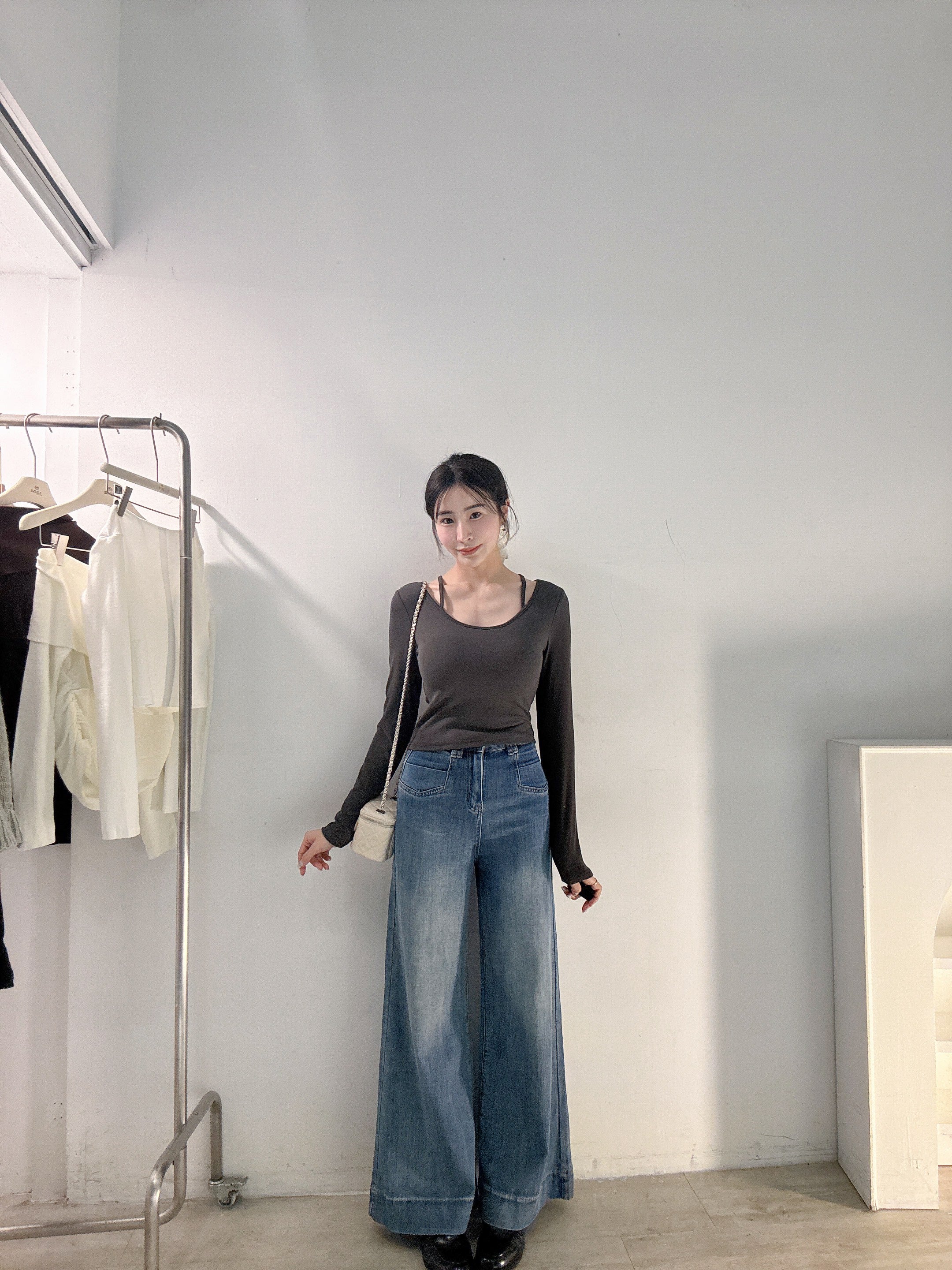 假兩件胸墊彈力上衣