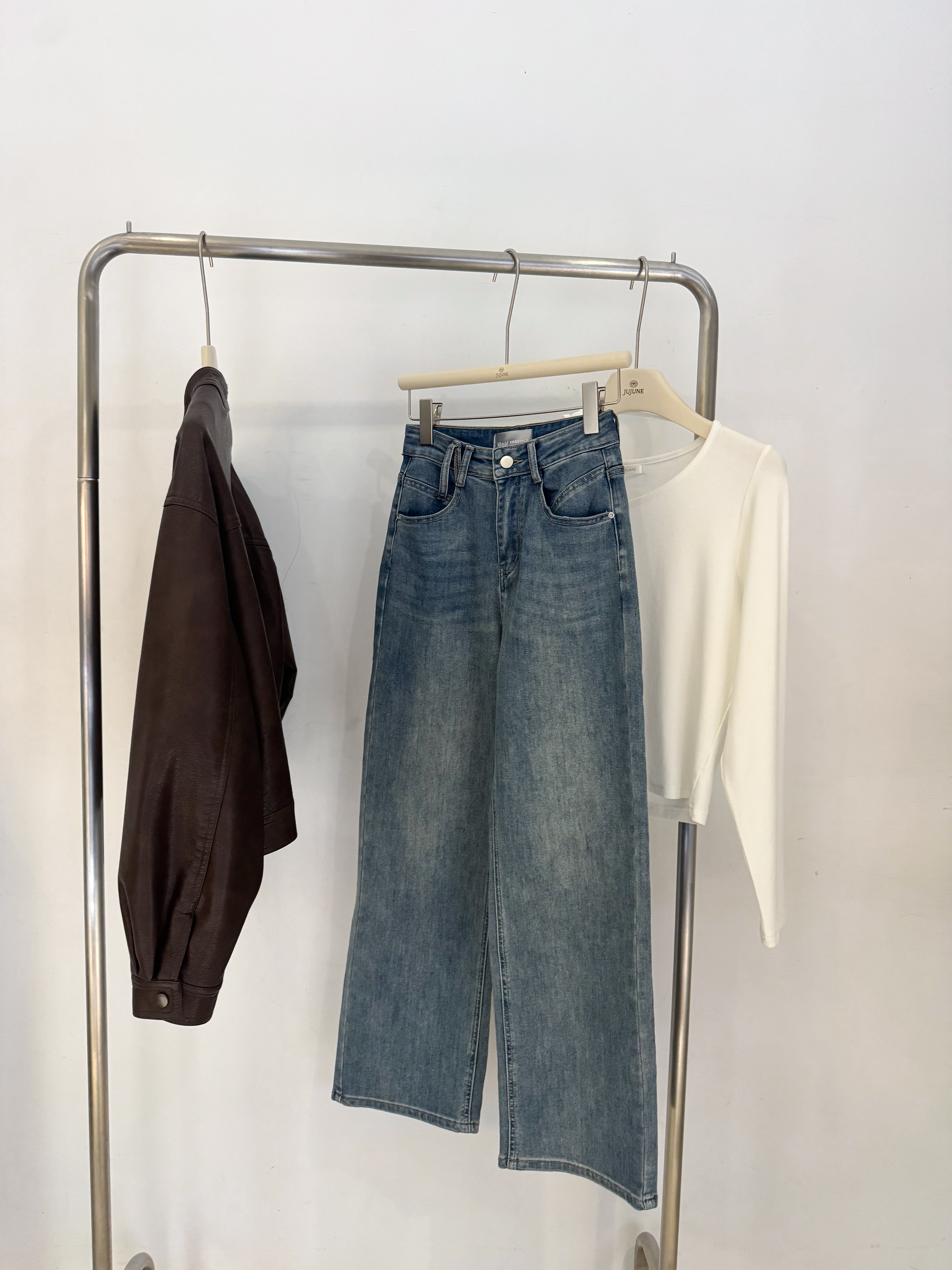 彈力修身直筒褲