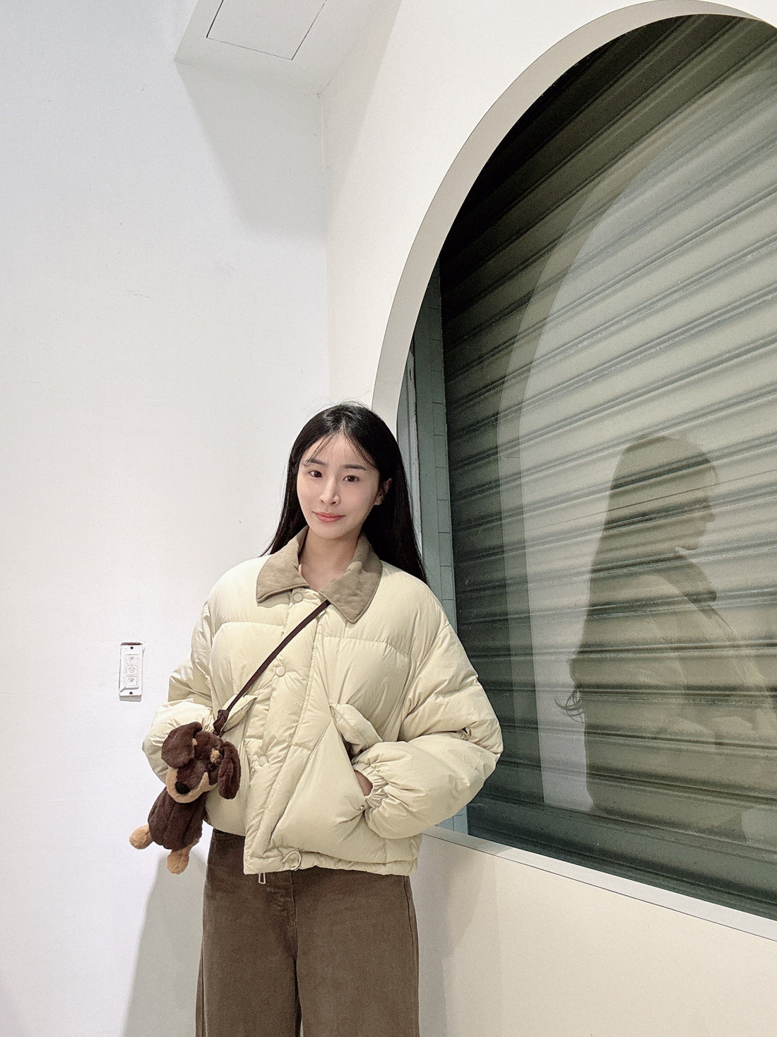 燈芯絨拼接領鴨絨外套