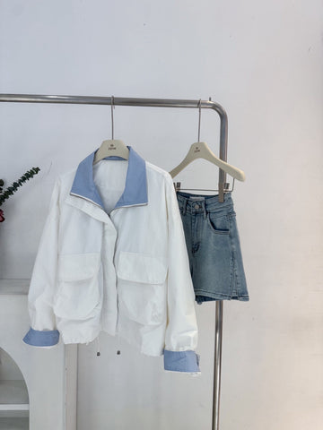 配色領防風夾克