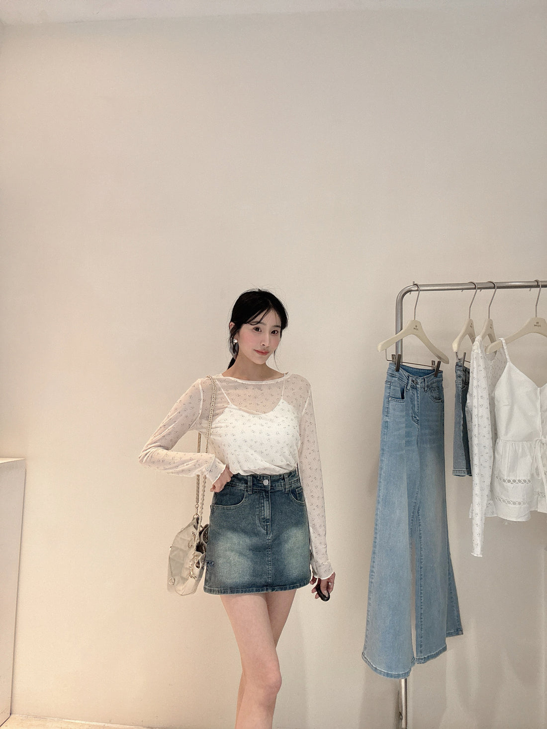 割破彈力牛仔褲裙