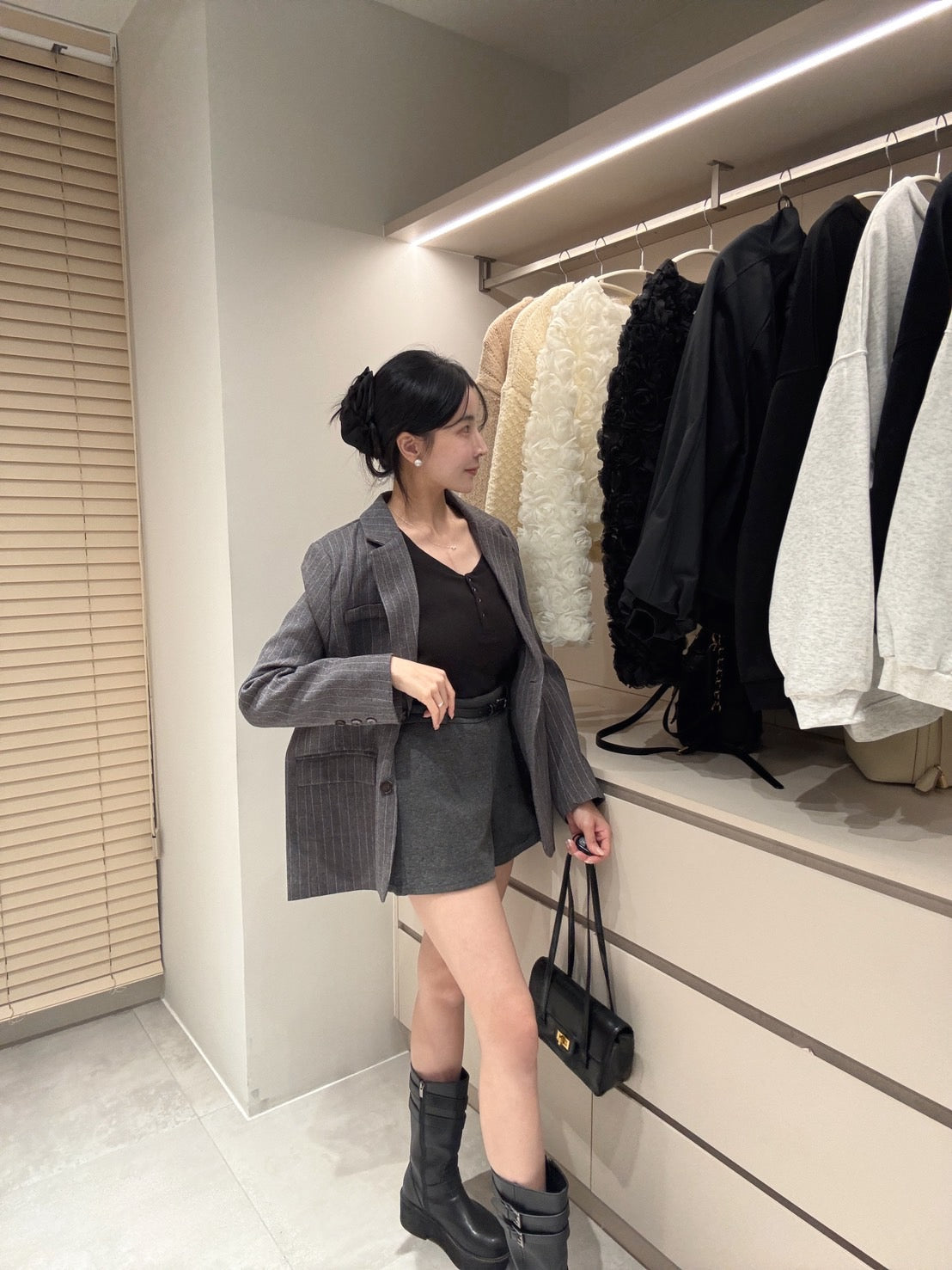絨布高腰長腿短褲