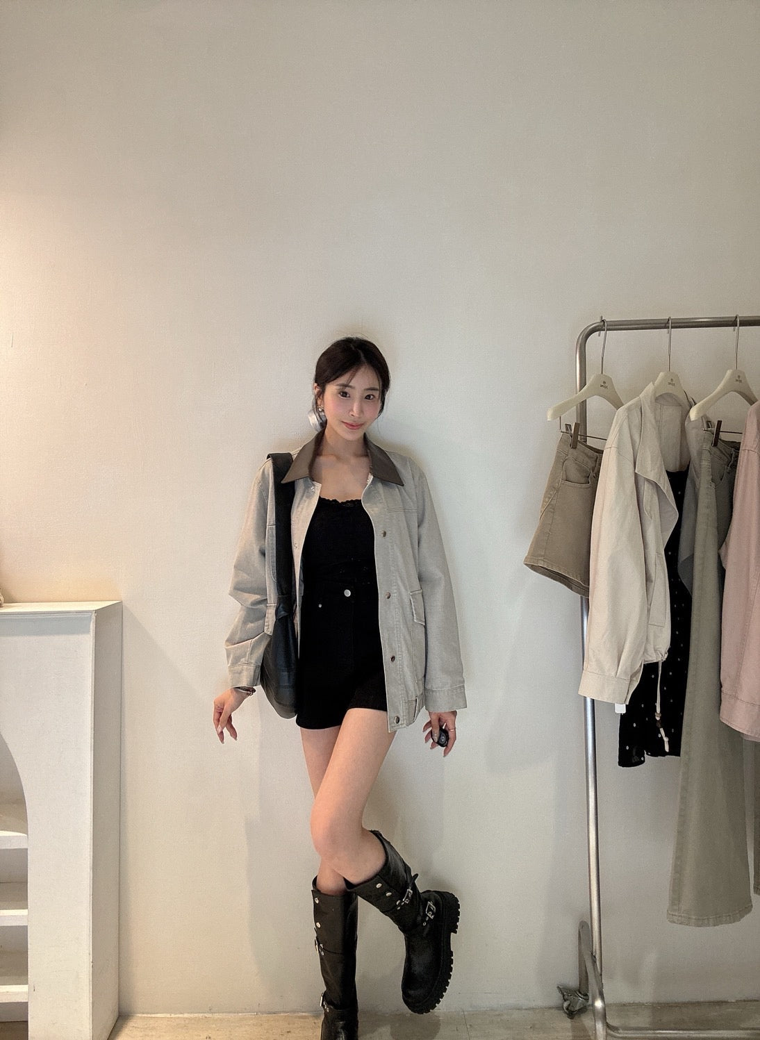 巴恩風皮質領外套