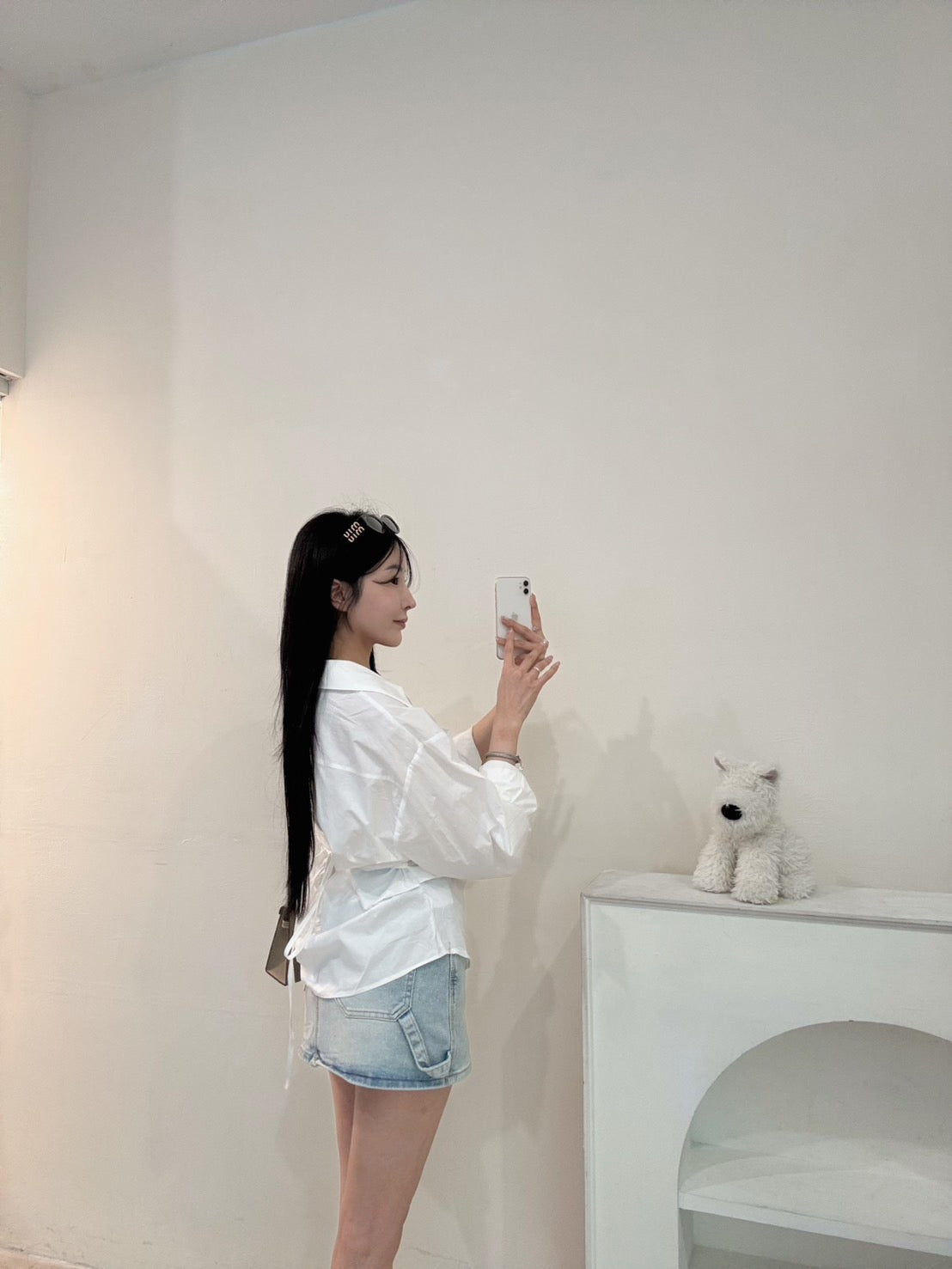 抓皺綁帶V領襯衫