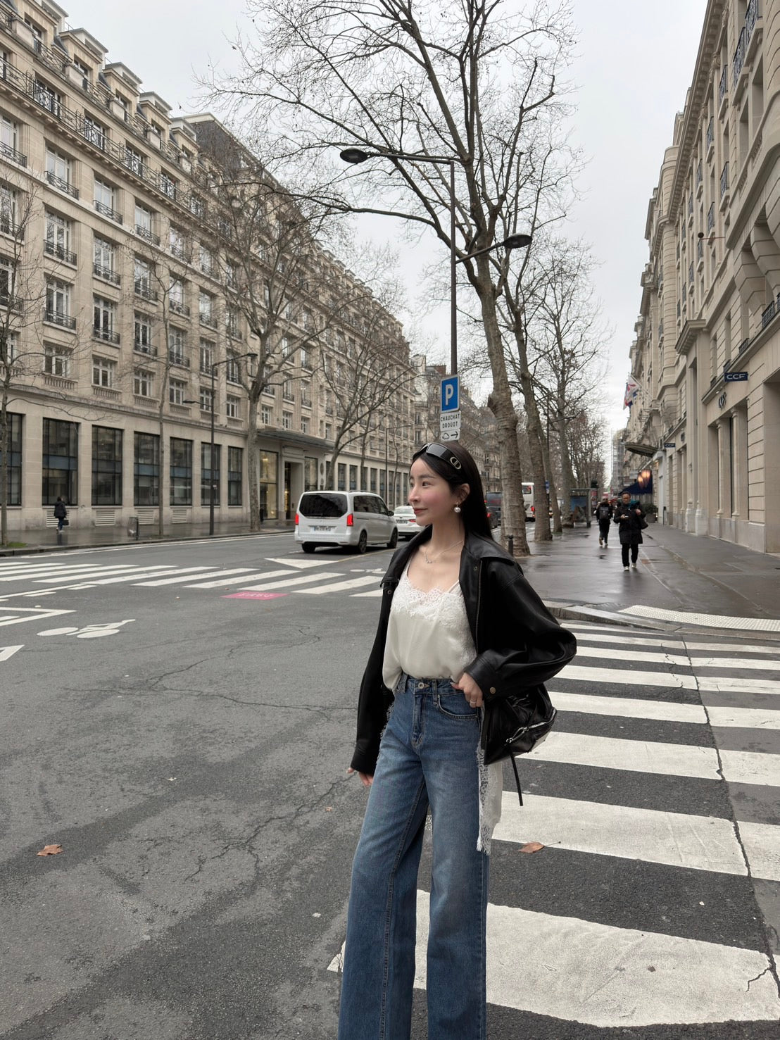 高腰落地直筒喇叭褲