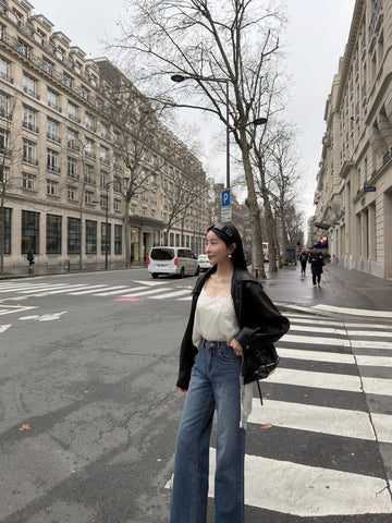 高腰落地直筒喇叭褲