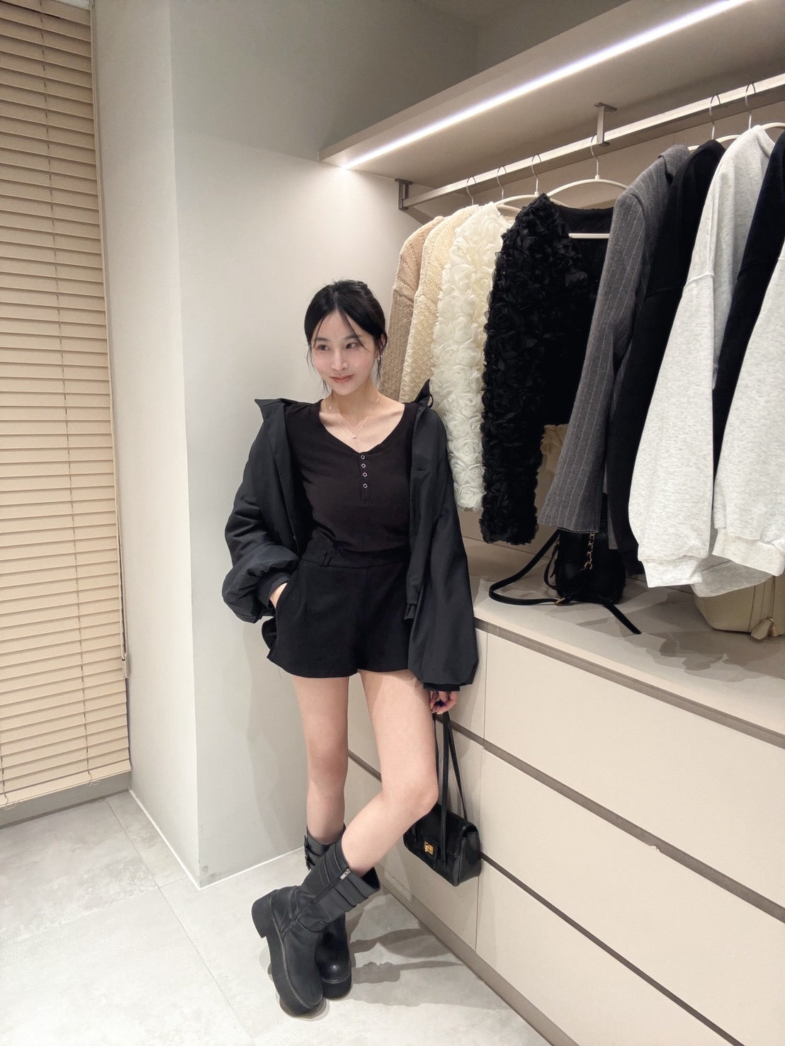 絨布高腰長腿短褲