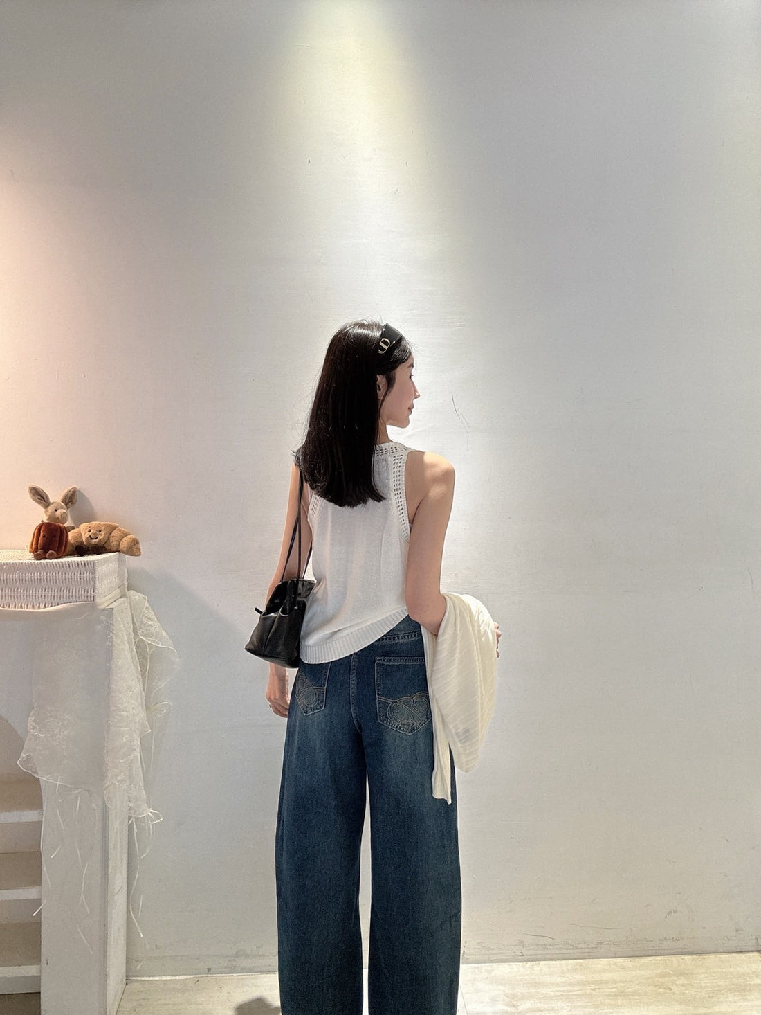 柔軟仿舊直筒彎刀褲