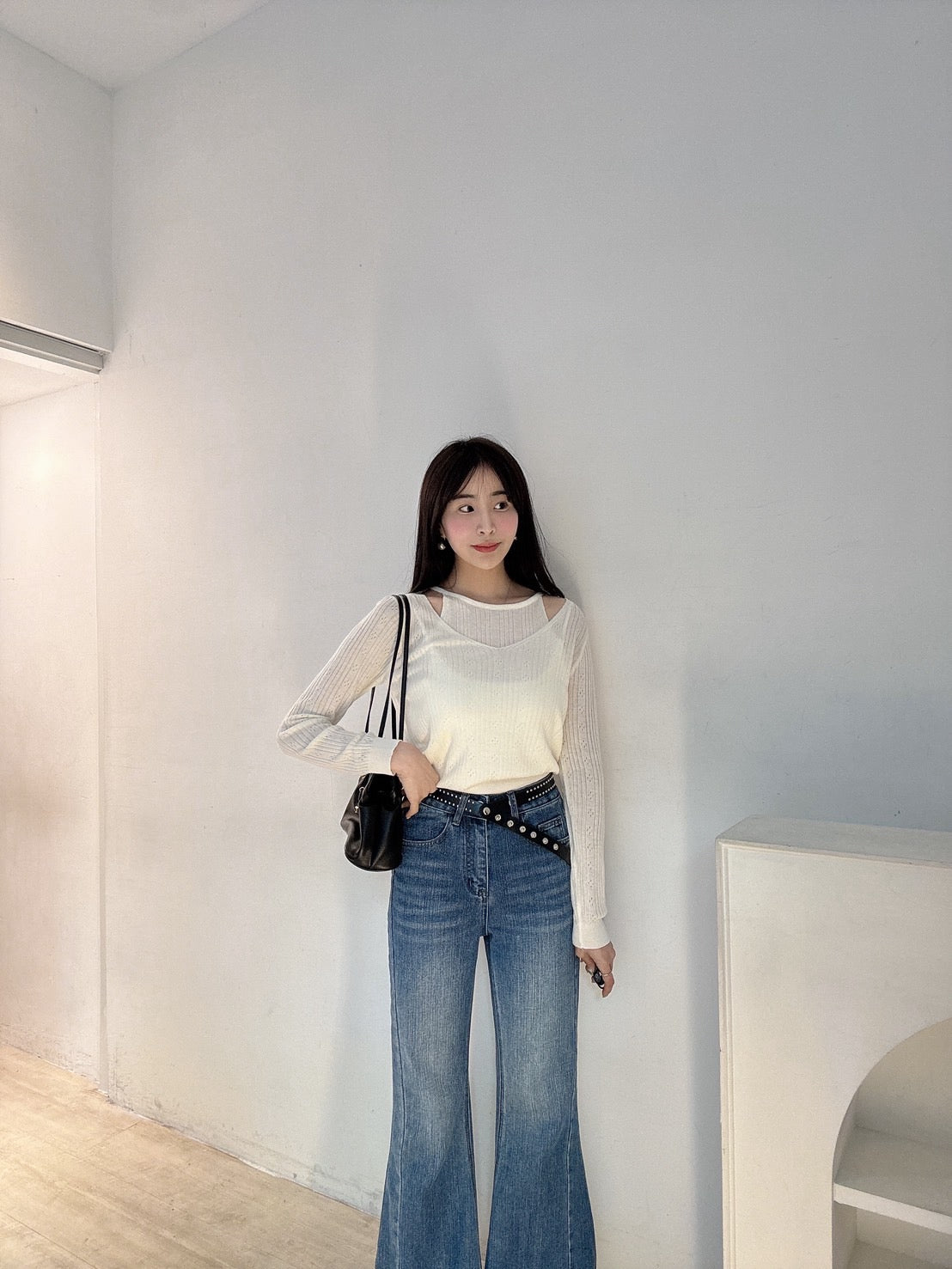 鏤空紋假兩件針織衫