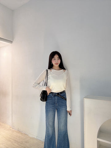 鏤空紋假兩件針織衫