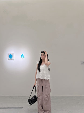 豆沙粉綁帶工裝褲