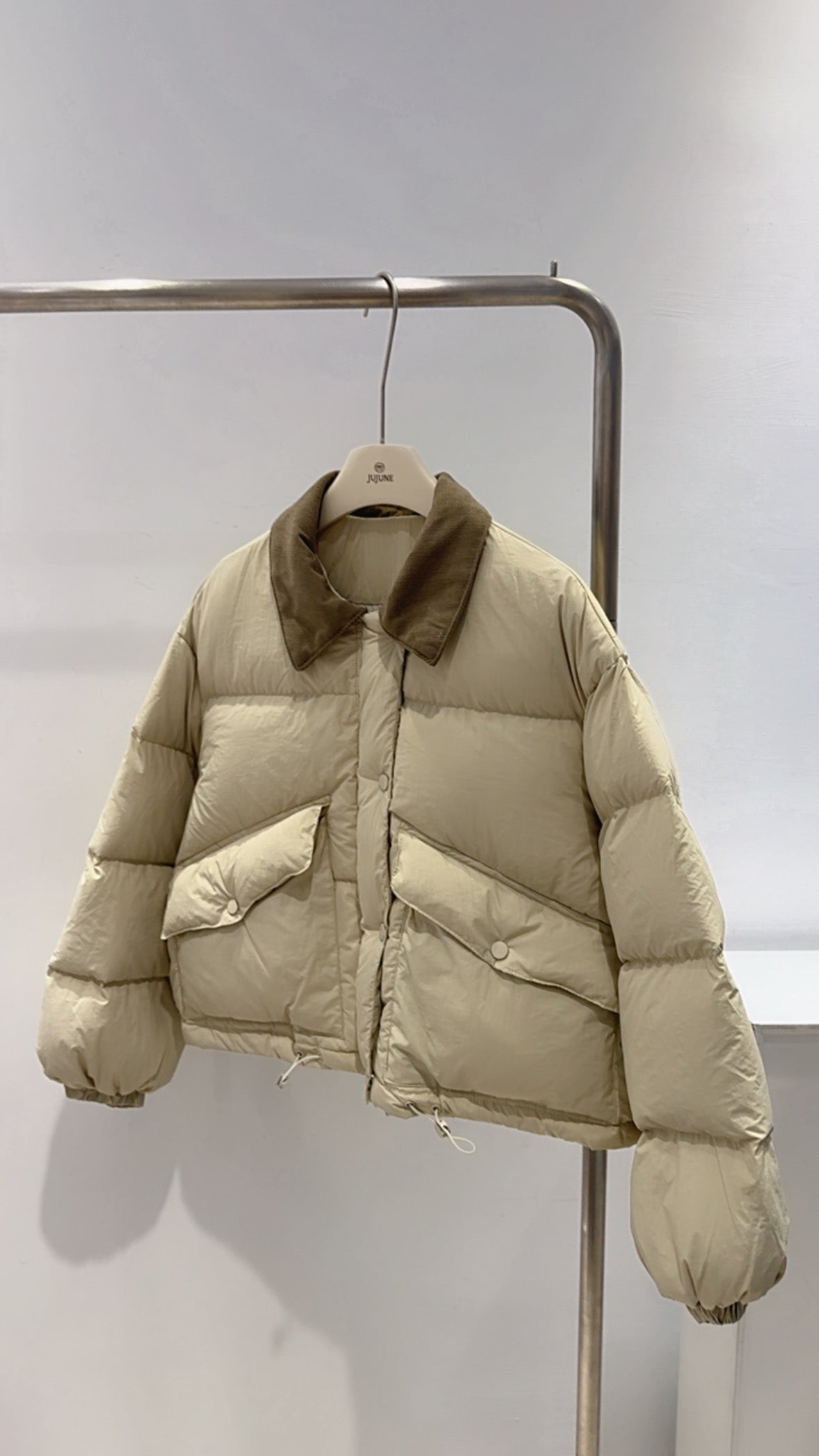 燈芯絨拼接領鴨絨外套