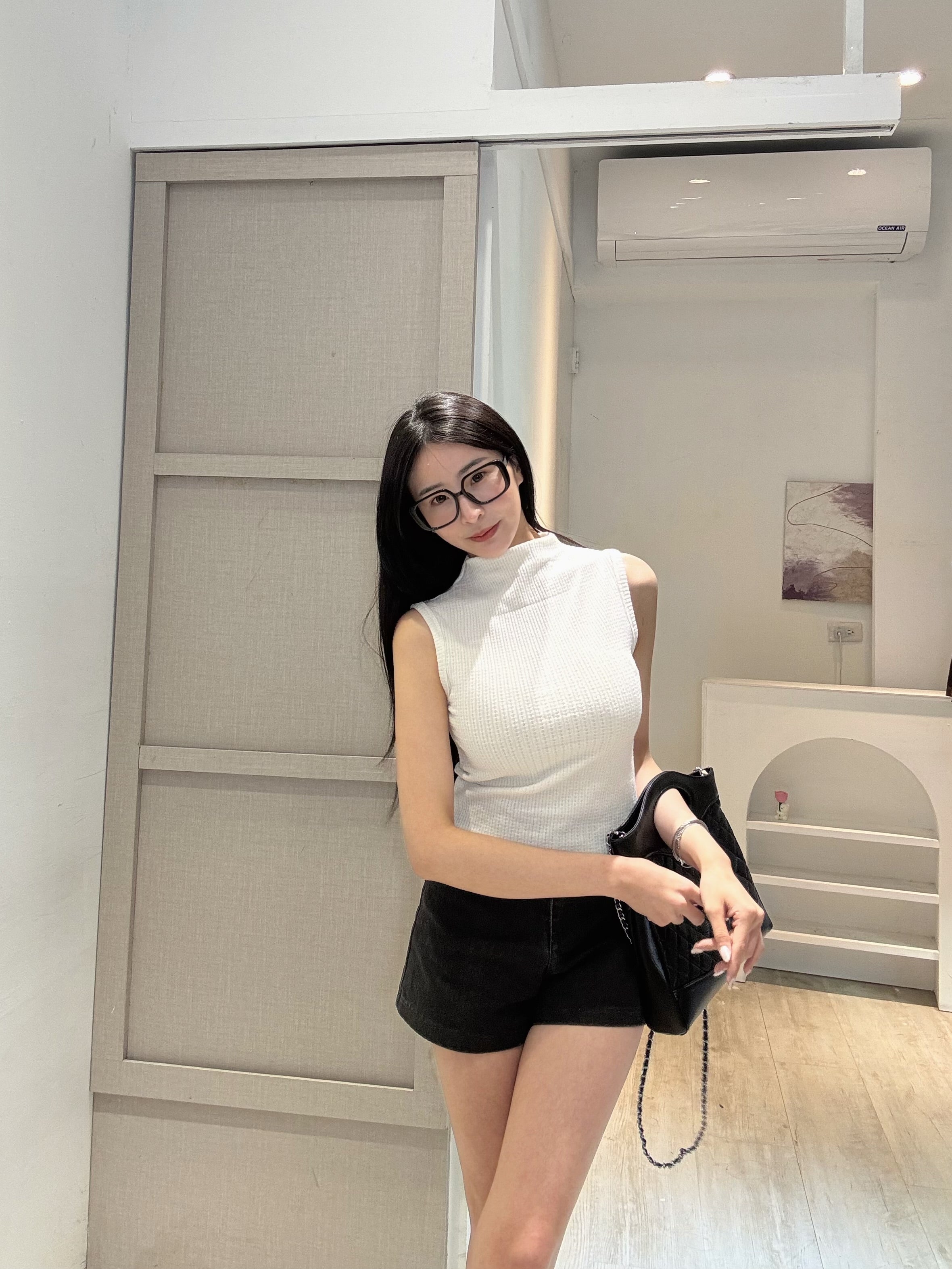 彈力立領坑條背心