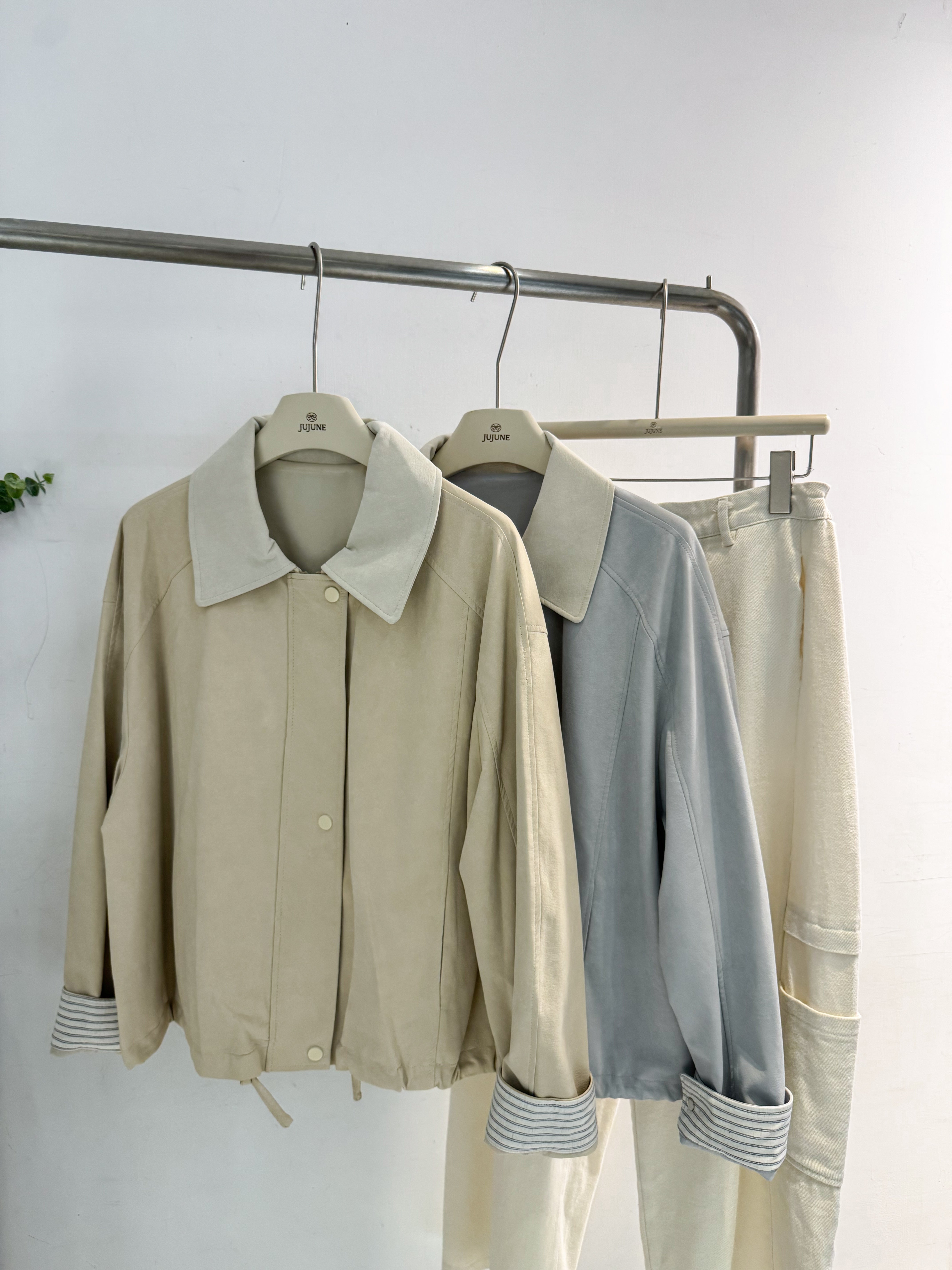 拼接領柔軟皮質外套