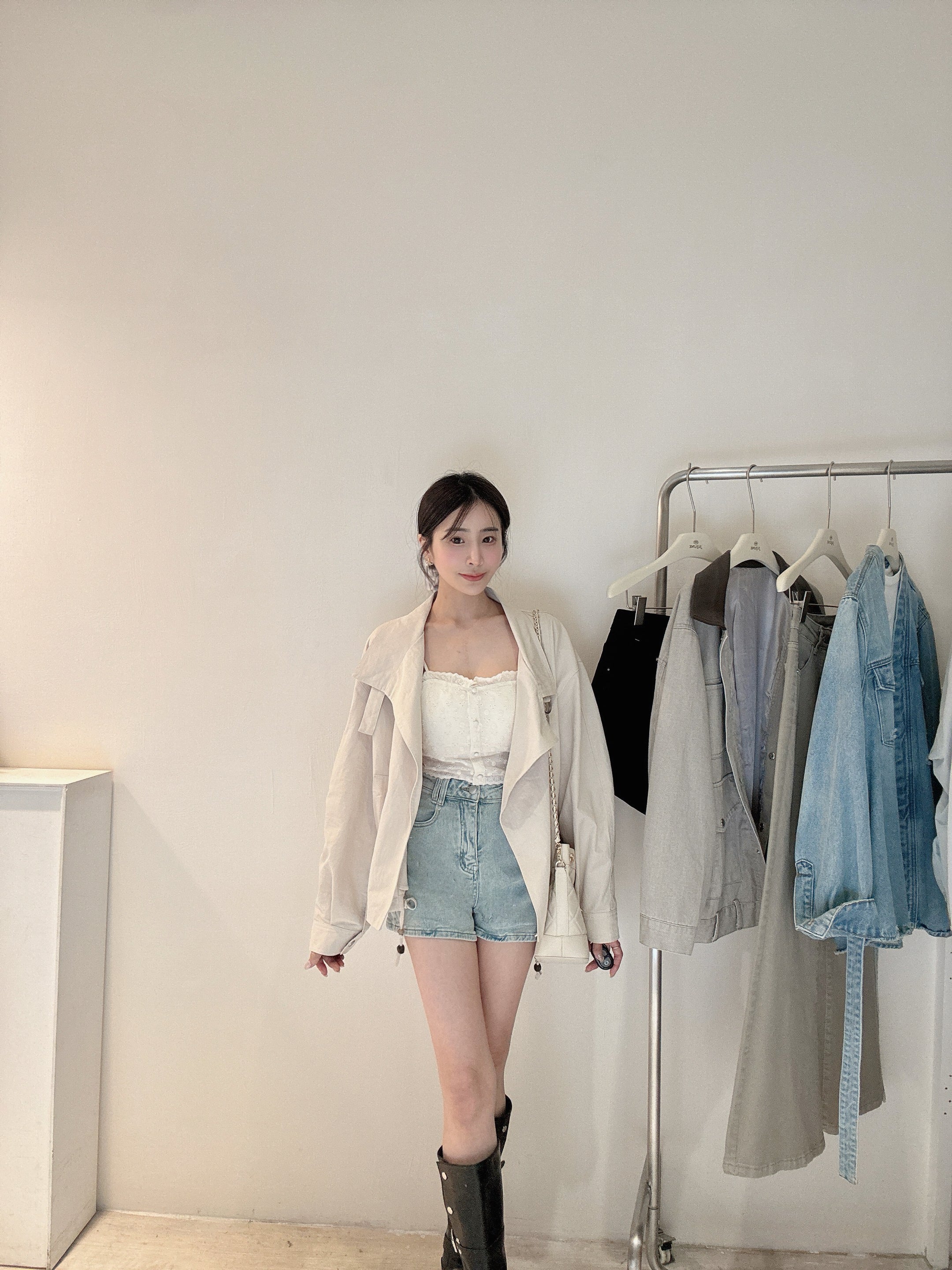 高腰彈力牛仔短褲