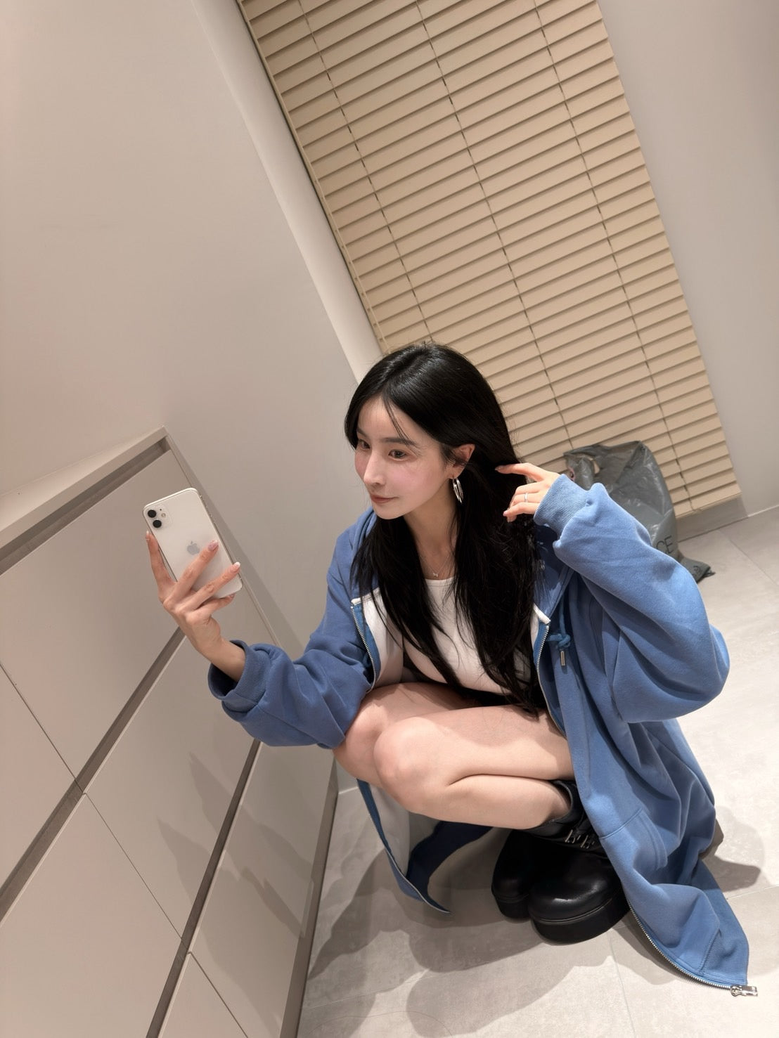 泡泡袖長版連帽外套