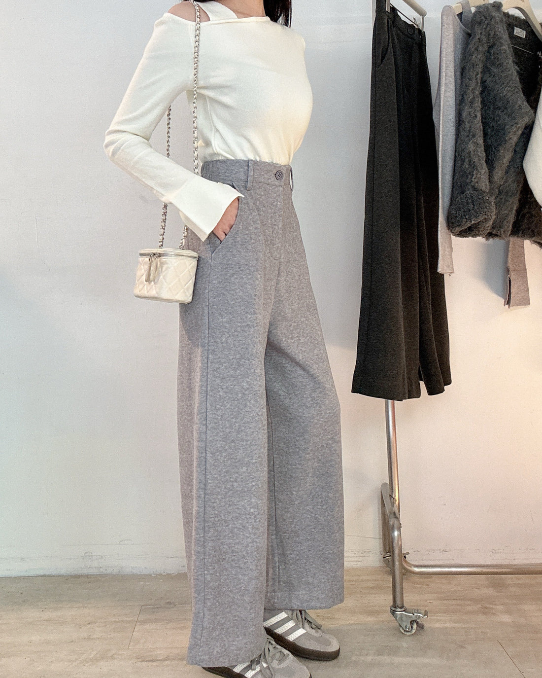 羊絨直筒寬褲