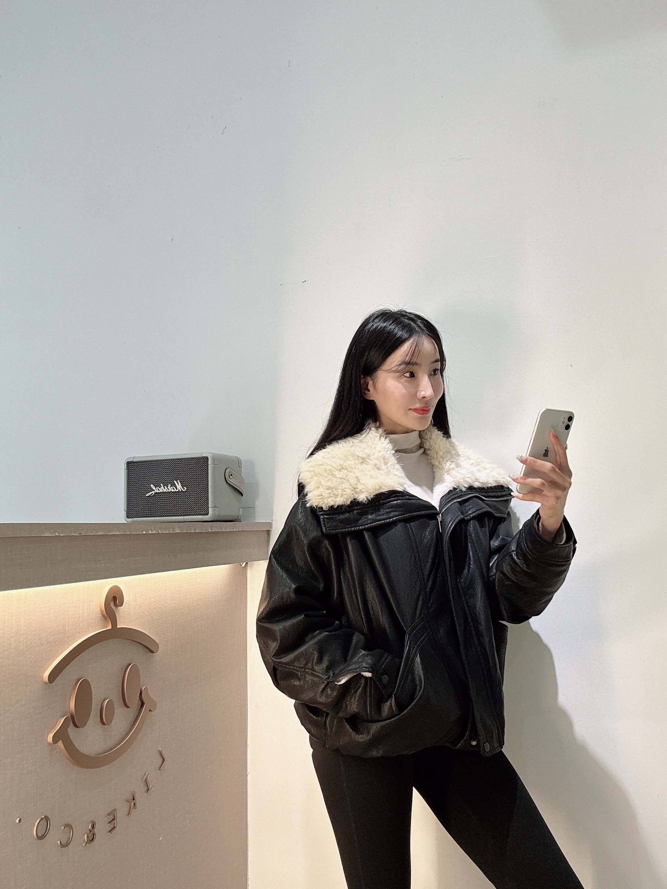 羊羔毛領片軟皮革外套