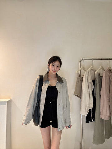 巴恩風皮質領外套