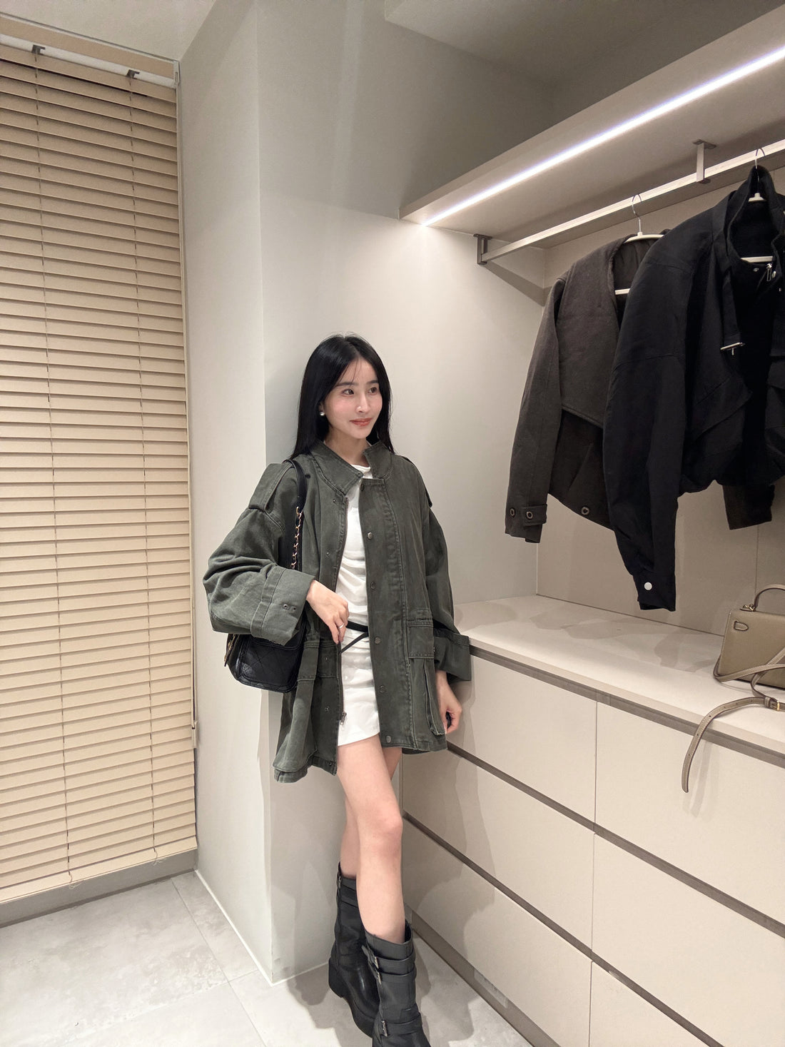 大口袋中長版外套