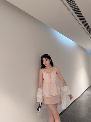 假兩件蕾絲網紗背心