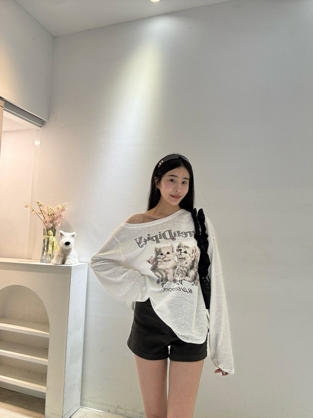 斜肩貓咪防曬衫