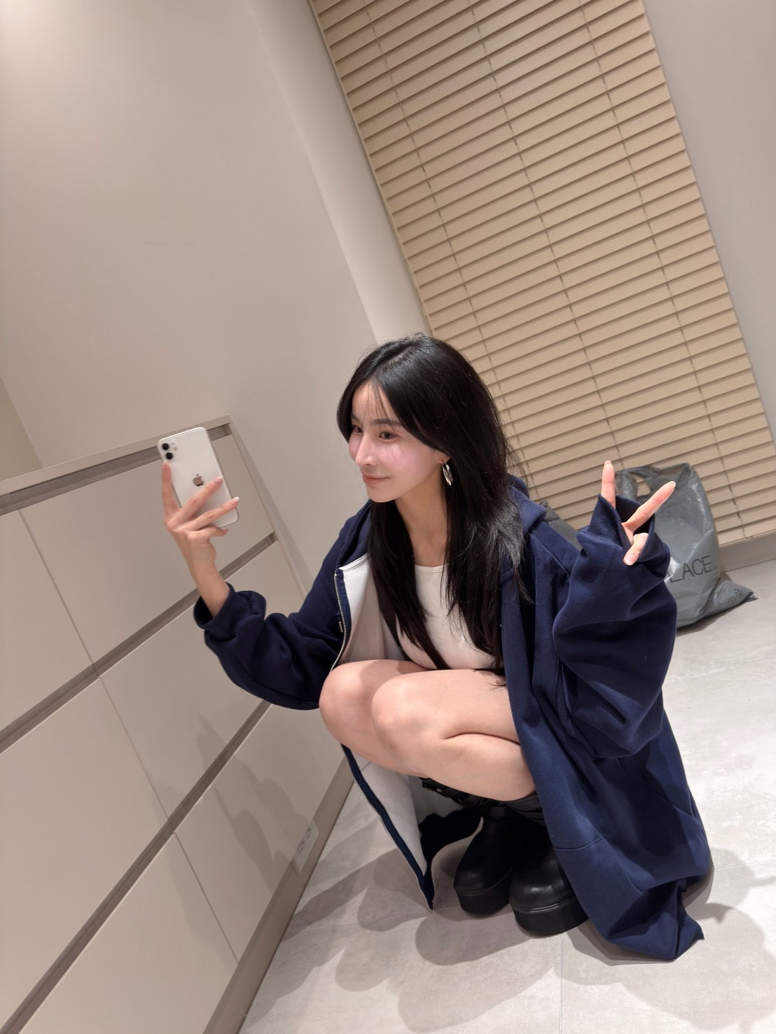 泡泡袖長版連帽外套