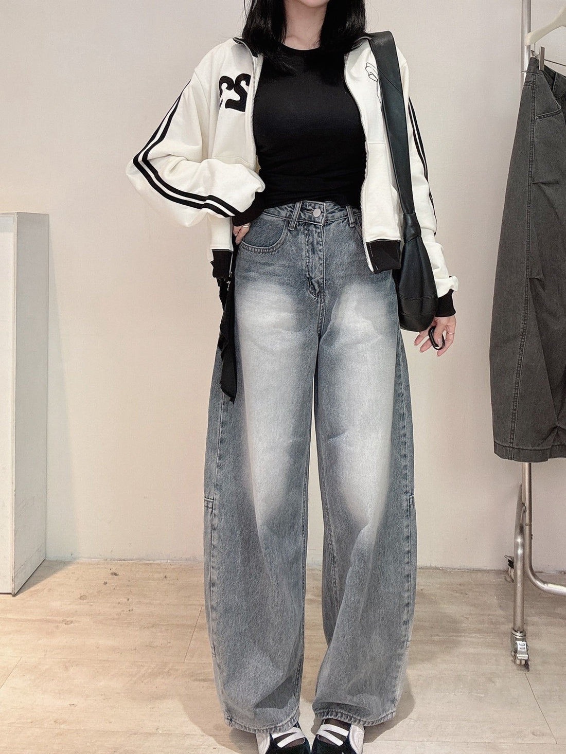 淺灰藍後口袋彎刀褲