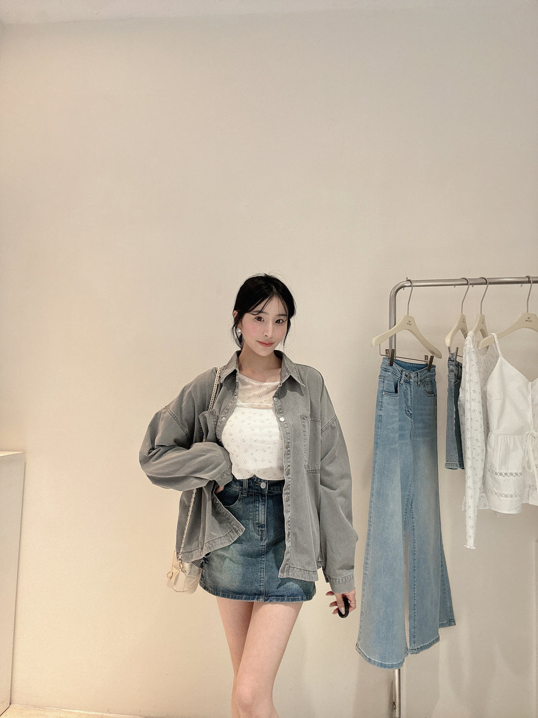 淺灰綠水洗襯衫