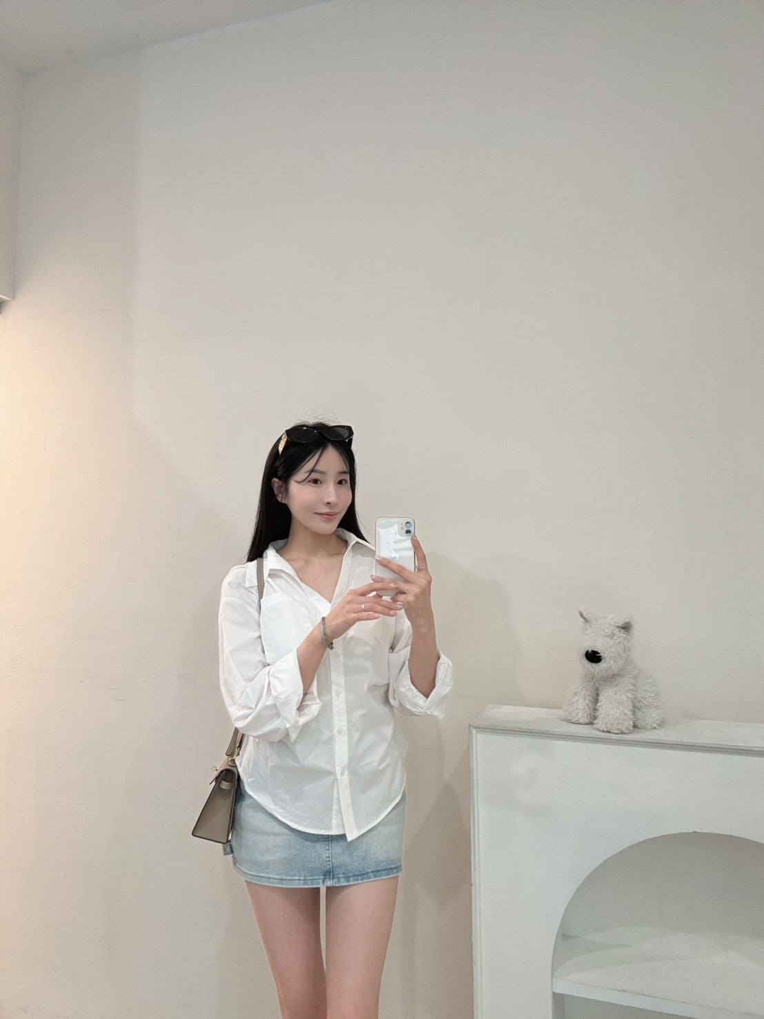 抓皺綁帶V領襯衫