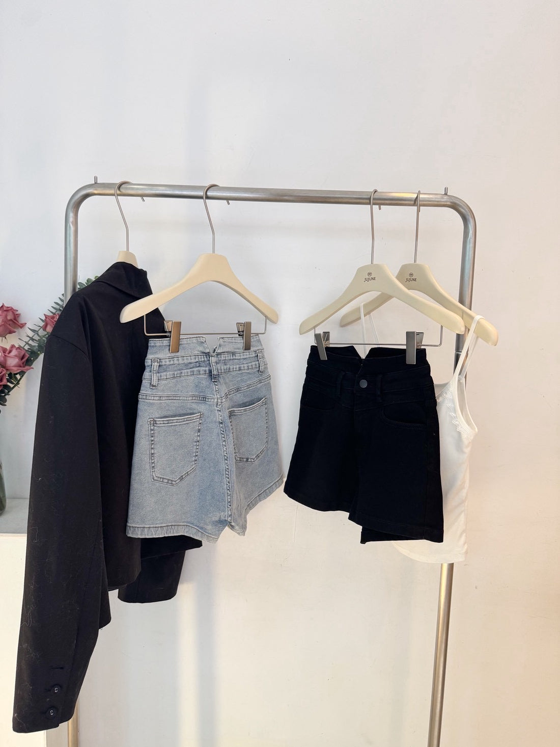 高腰彈力牛仔短褲