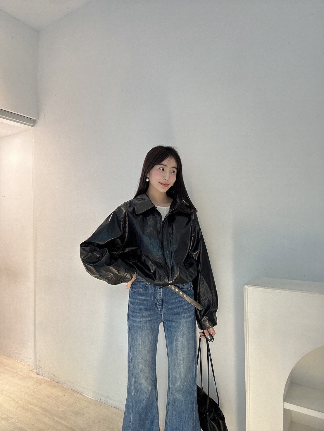 早春亮皮質夾克