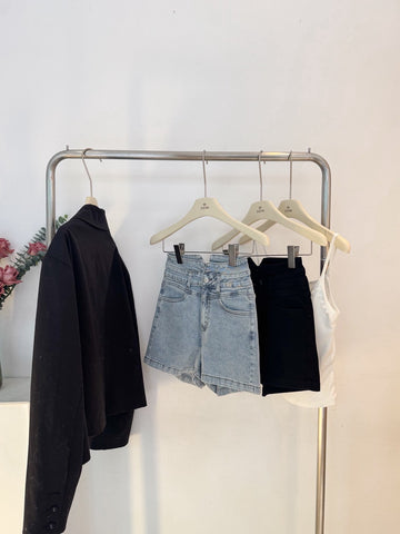 高腰彈力牛仔短褲