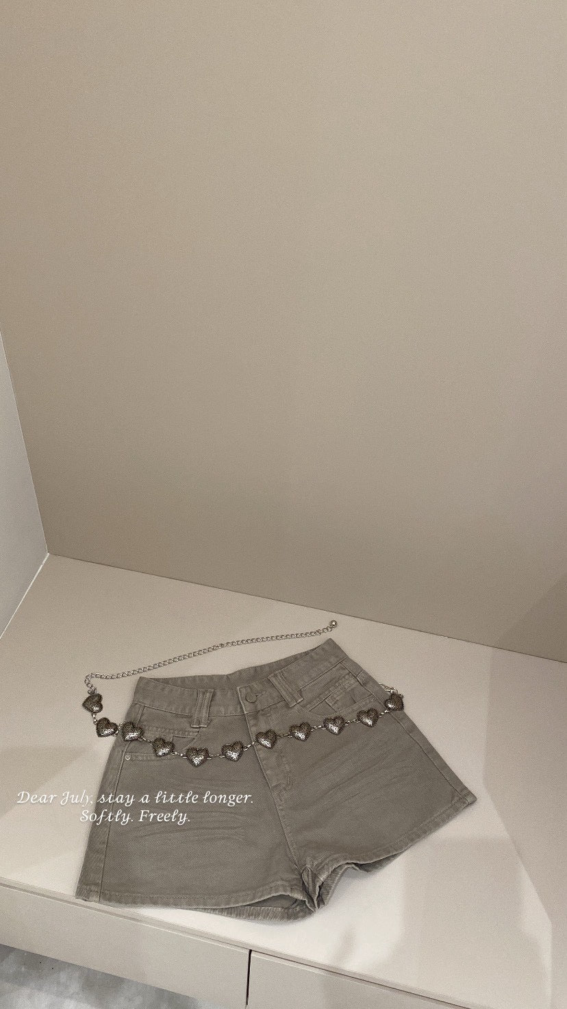 卡其刷色牛仔短褲