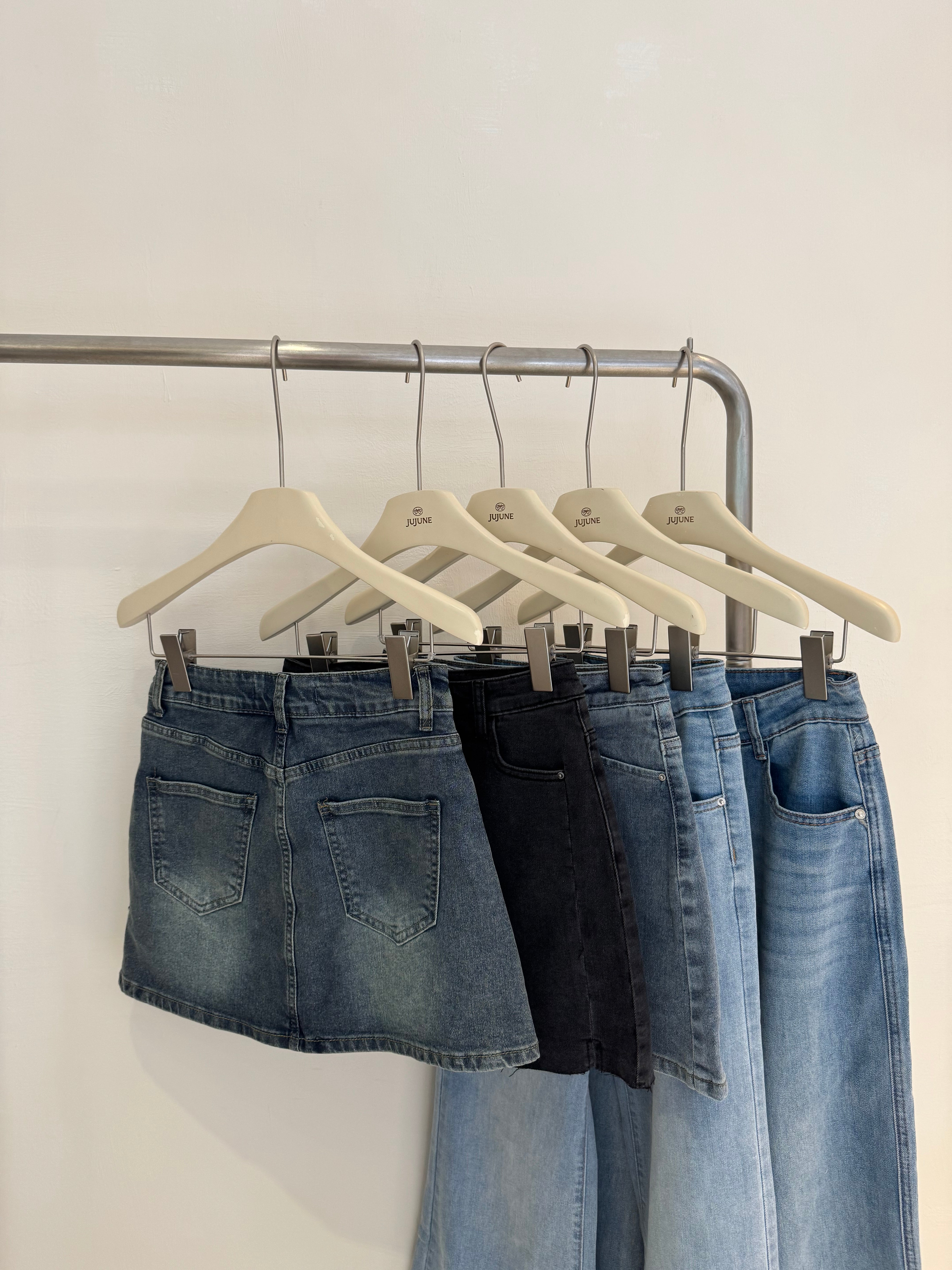 割破彈力牛仔褲裙