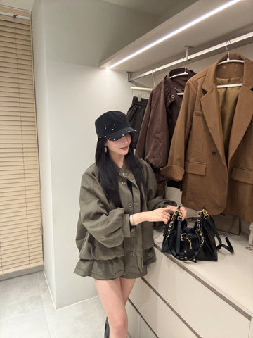 泡泡袖荷葉風衣外套