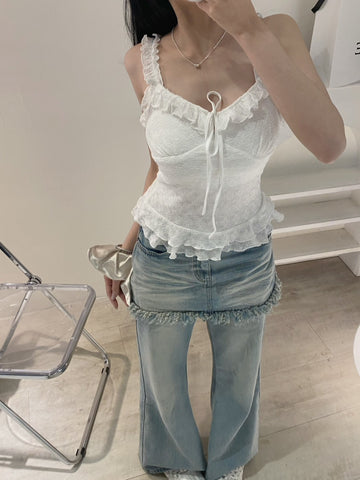 小清新蕾絲荷葉背心