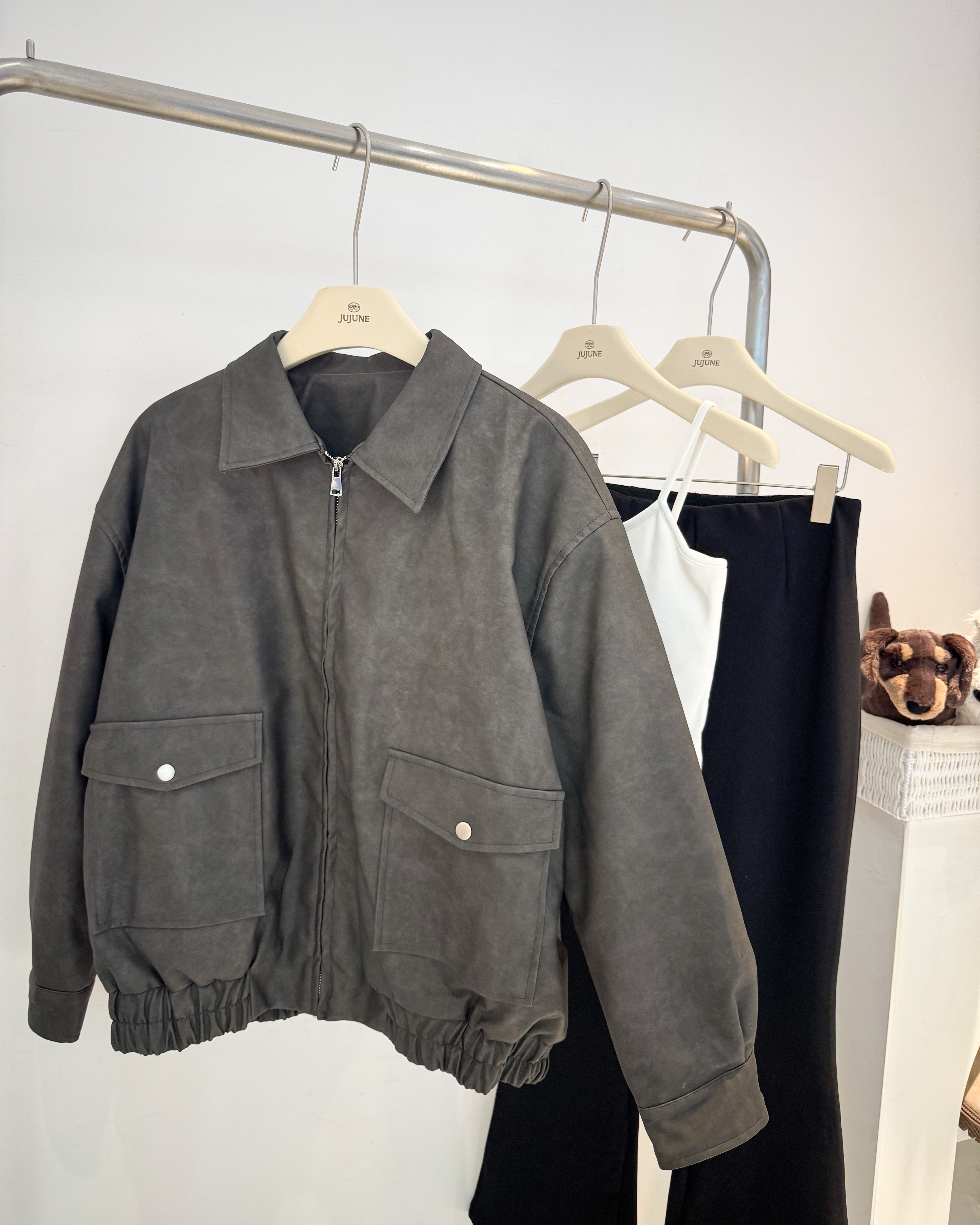 仿舊鋪棉皮革外套