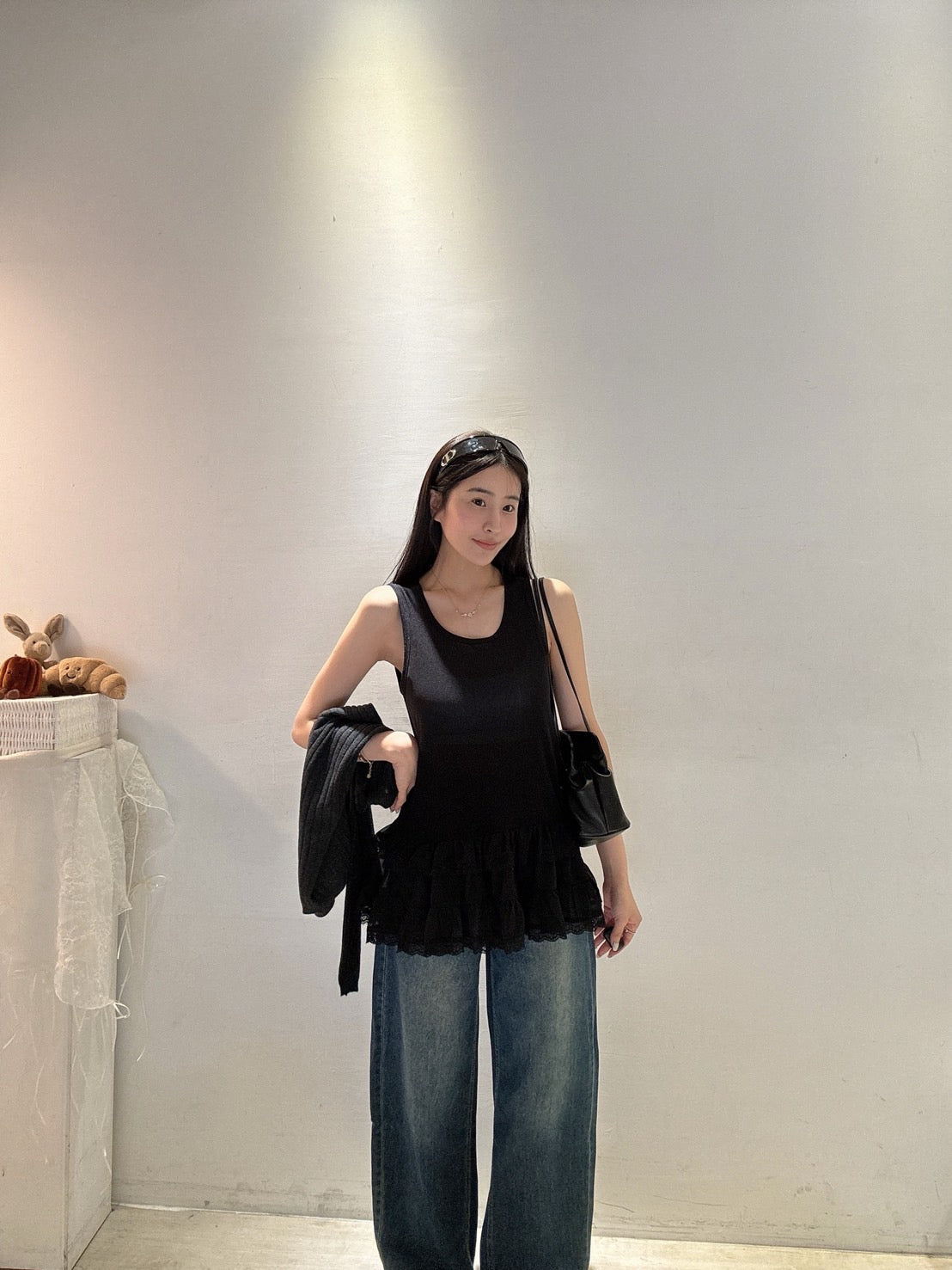 透膚網紗緹花背心