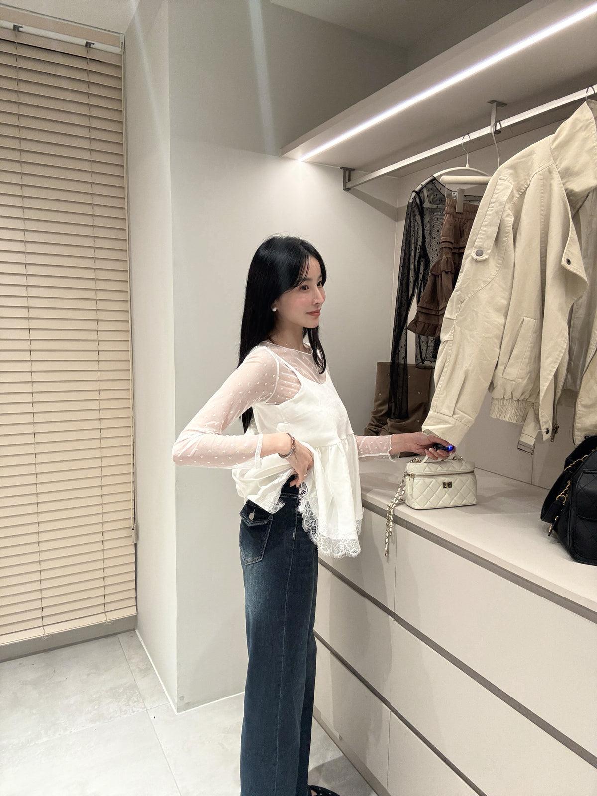 後口袋車線喇叭褲
