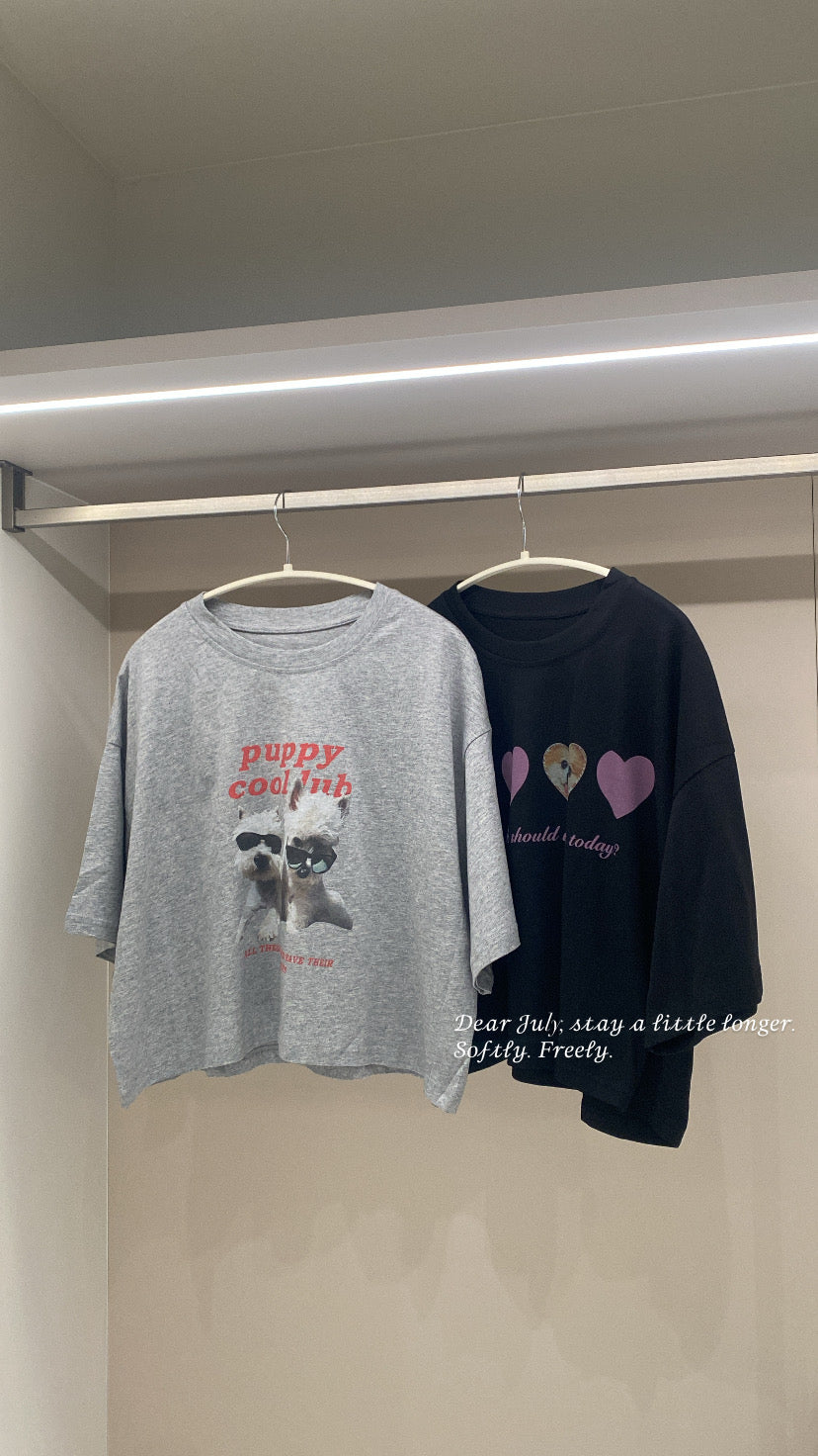 墨鏡小狗短版tee